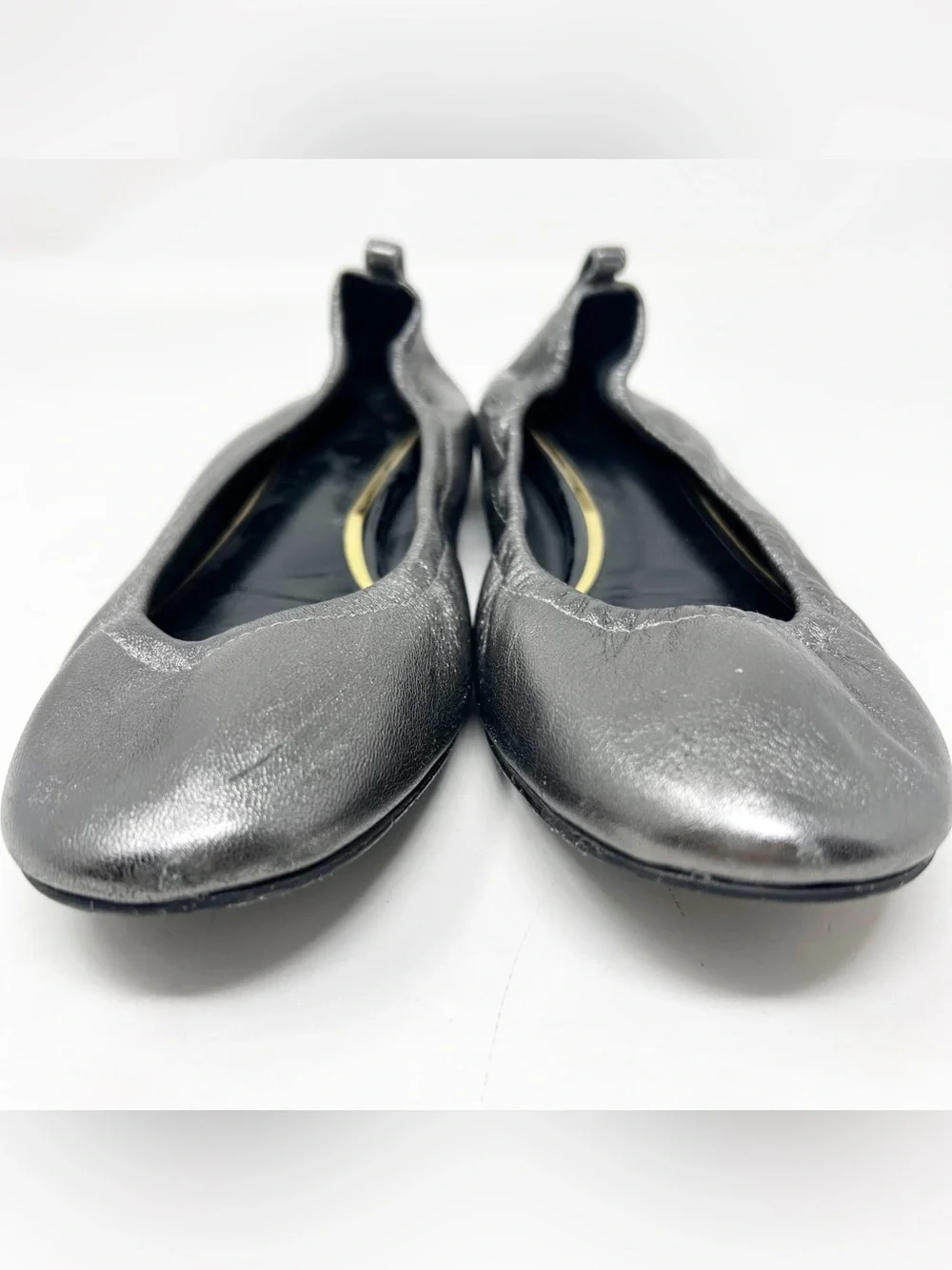 LANVIN PARIS PEWTER SILVER METALLIC ROUND TOE BALLET FLAT SHOES SZ 9